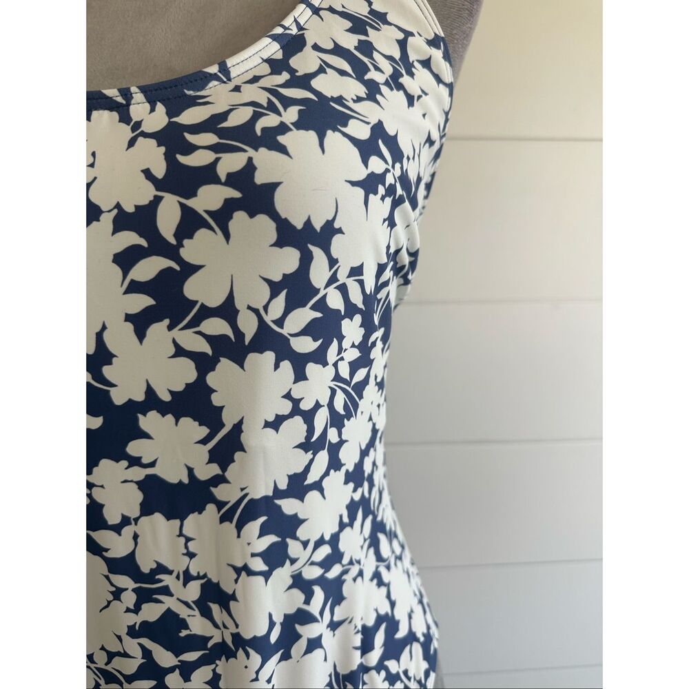 Michael Kors One Piece Swimsuit Women Size 16 Blue & White Floral Lace Up Back N - Picture 7 of 13